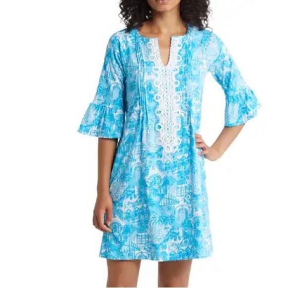 Lilly Pulitzer Dresses & Skirts - Lilly Pulitzer Krysta Split Neck Shift Dress. Size Small Color AMALFI BLUE SUNNY